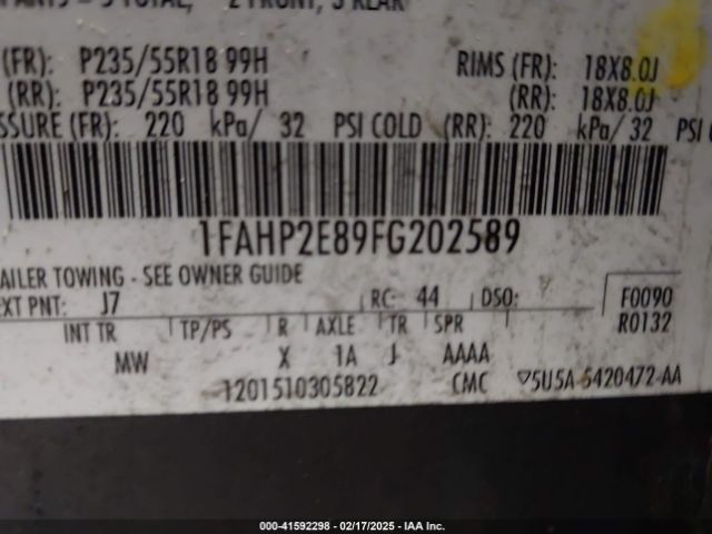 1FAHP2E89FG202589 Ford TAURUS SEL