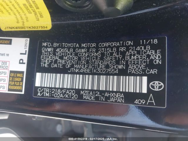 JTNK4RBE1K3027554 Toyota COROLLA SE