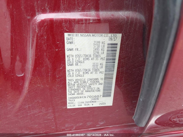 Nissan FRONTIER S 2018 1N6DD0ER4JN701607 Image 9
