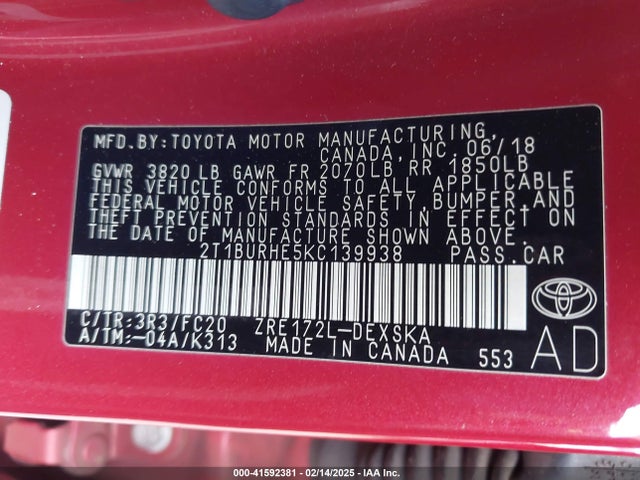 Toyota COROLLA SE 2019 2T1BURHE5KC139938 Image 9