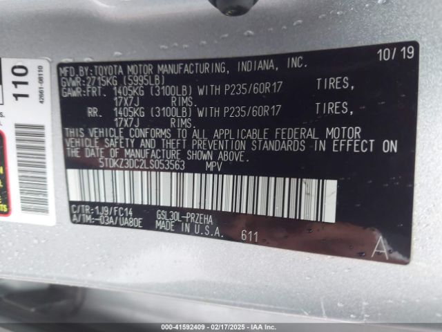 5TDKZ3DC2LS053563 Toyota 2gr-fks
