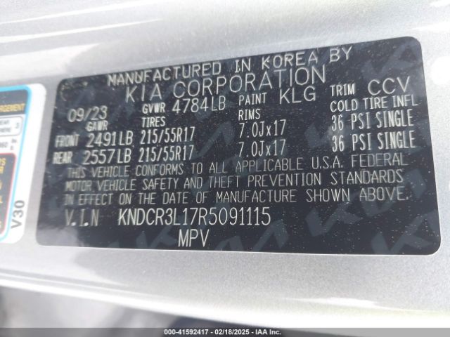 KNDCR3L17R5091115 KIA Niro Ev Wind
