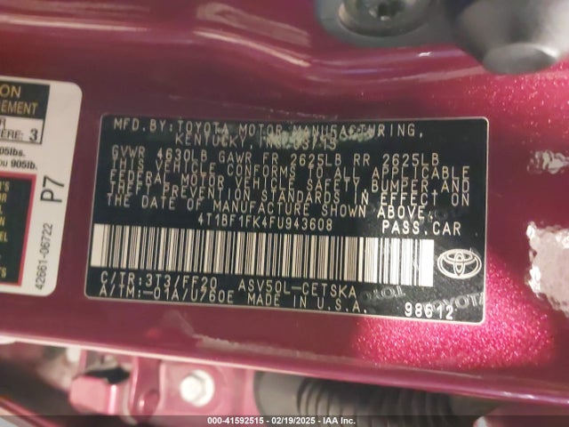 Toyota CAMRY SE 2015 4T1BF1FK4FU943608 Image 9