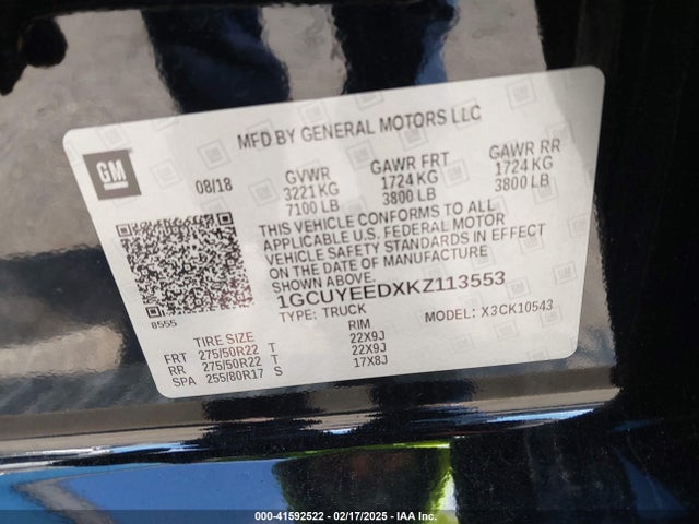 1GCUYEEDXKZ113553 Chevrolet Silverado 1500 Rst