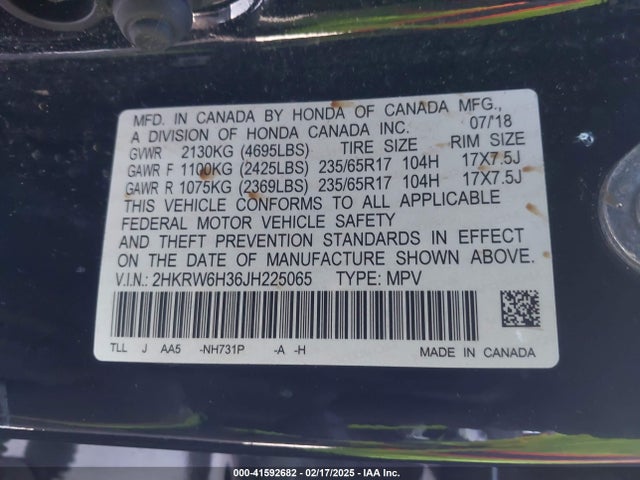 2HKRW6H36JH225065 Honda CR-V LX