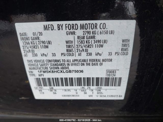 1FM5K8HCXLGB75036 Ford Explorer Platinum