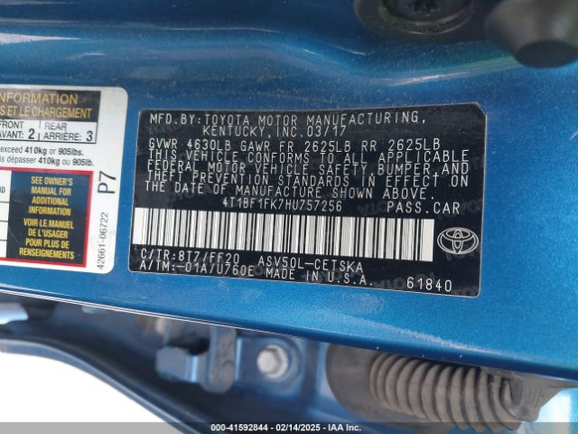 4T1BF1FK7HU757256 Toyota CAMRY SE