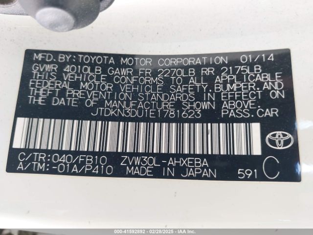 JTDKN3DU1E1781623 Toyota Prius Two