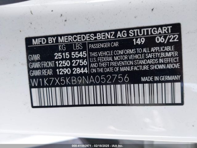 W1K7X5KB9NA052756 Mercedes-Benz Amg Gt 43 4-door Coupe