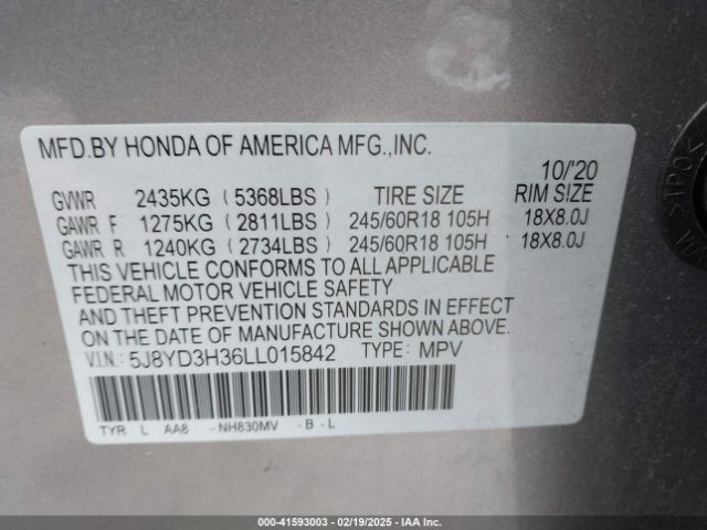 2020 ACURA MDX 5J8YD3H36LL015842 Photo 8