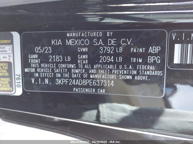 3KPF24AD8PE637314 KIA Forte Lxs