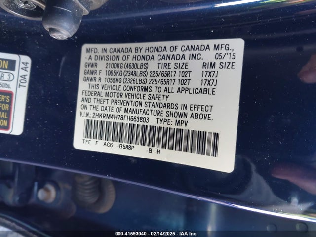 2HKRM4H78FH663803 Honda Cr-v Ex-l