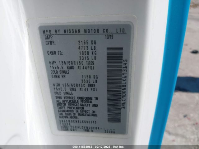 3N6CM0KN8LK693145 Nissan Nv200  Cargo S Xtronic Cvt