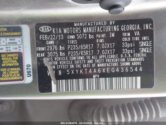5XYKT4A6XEG436544 KIA SORENTO LX