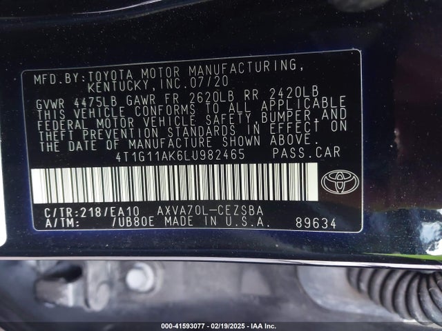 Toyota Camry 2020 4T1G11AK6LU982465 Image 22
