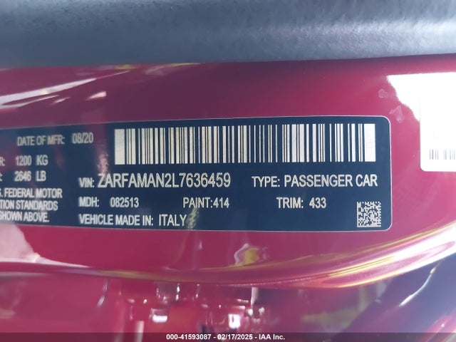 ZARFAMAN2L7636459 Alfa Romeo Giulia Rwd