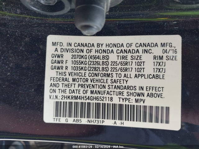 Honda CR-V EX 2016 2HKRM4H54GH652118 Image 9