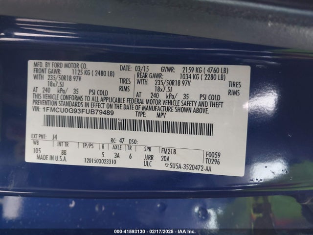 1FMCU0G93FUB79489 Ford ESCAPE SE