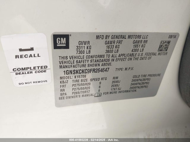 1GNSKCKC9FR264647 Chevrolet Tahoe Ltz