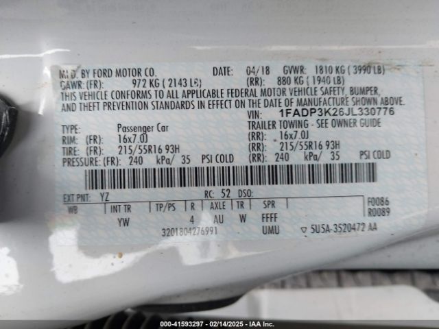 2018 FORD FOCUS 1FADP3K26JL330776 Photo 8