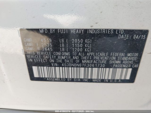 4S3BNBN67F3061730 Subaru Legacy 2.5i Limited