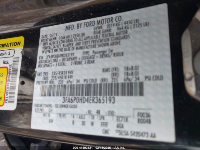 3FA6P0HD4ER365193 Ford FUSION SE