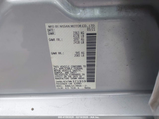 1N4BL4CV7MN371959 Nissan Altima Sr Fwd