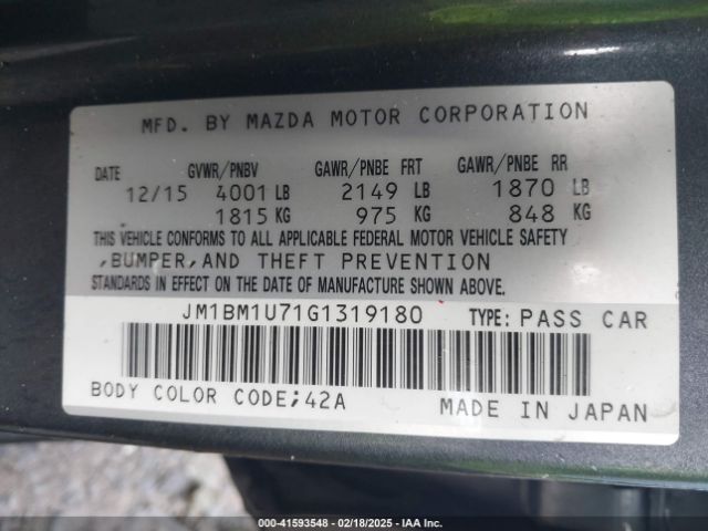 JM1BM1U71G1319180 Mazda Mazda3 I Sport
