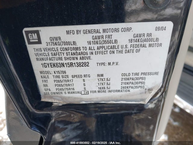 2005 CADILLAC ESCALADE 1GYEK63N15R138282 Photo 8