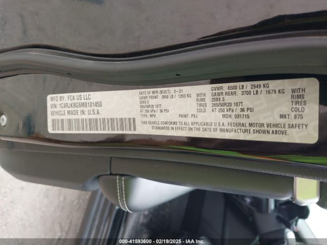 1C4RJKBG6M8101450 Jeep Grand Cherokee L Limited 4x4