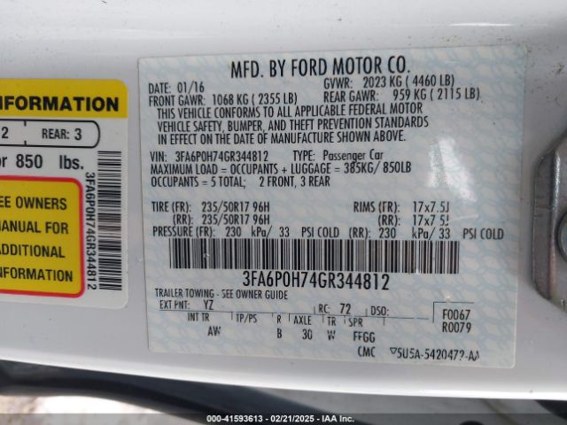 3FA6P0H74GR344812 Ford FUSION SE