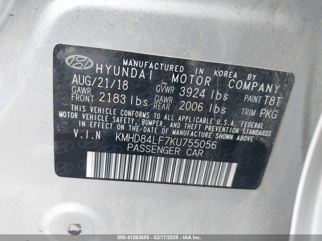 KMHD84LF7KU755056 Hyundai ELANTRA SEL