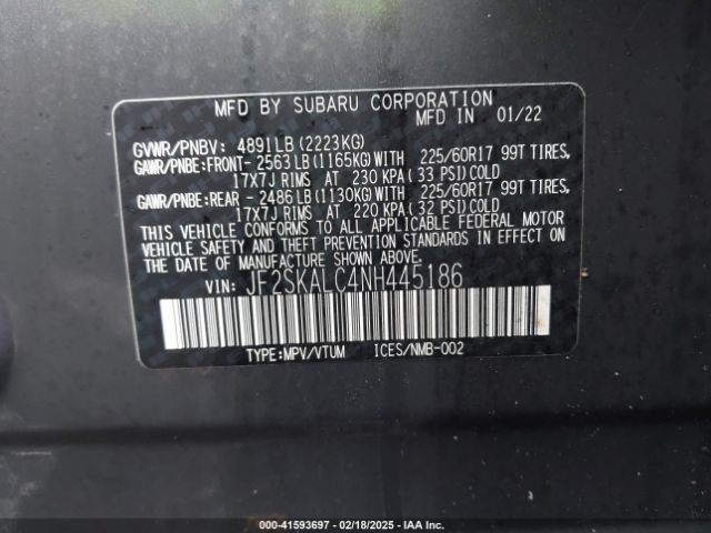 JF2SKALC4NH445186 Subaru Forester Wilderness