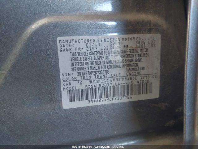 3N1AB7AP2KY333766 Nissan SENTRA S