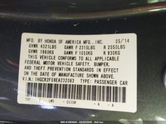 1HGCR2F59EA232083 Honda Accord Sport