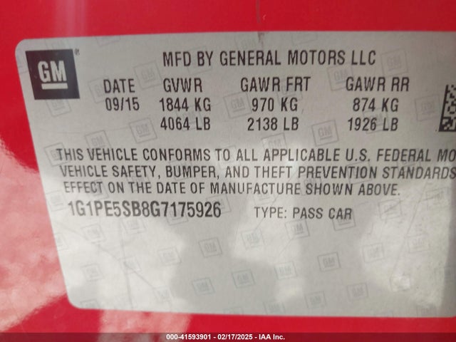 1G1PE5SB8G7175926 Chevrolet Cruze Limited 1lt Auto