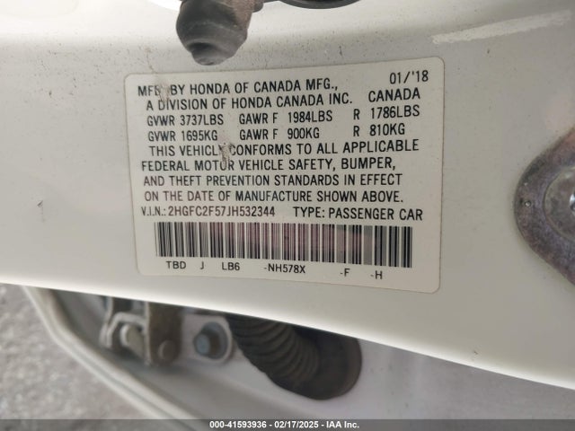 Honda Civic Lx 2018 2HGFC2F57JH532344 Image 9