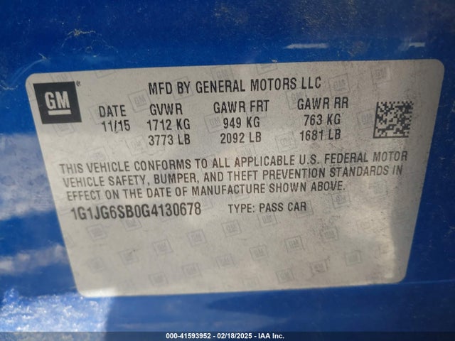 1G1JG6SB0G4130678 Chevrolet Sonic Rs Auto