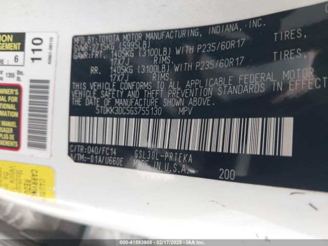 5TDKK3DC5GS755130 Toyota Sienna Le 8 Passenger