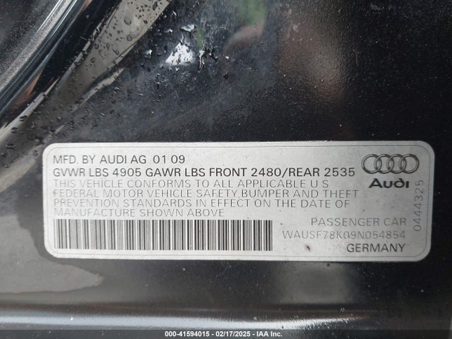 2009 AUDI A4 WAUSF78K09N054854 Photo 8