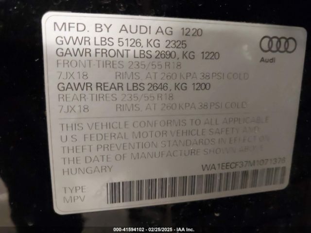 WA1EECF37M1071376 Audi Q3 Premium Plus 45 Tfsi S Line Quattro Tiptronic
