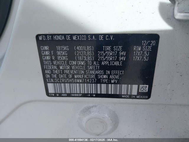 Honda Hr-v 2wd Ex 2021 3CZRU5H58MM714237 Image 9