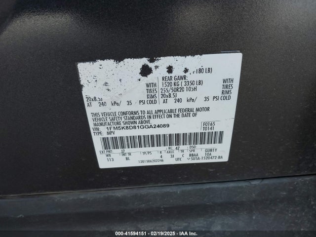 Ford EXPLORER XLT 2016 1FM5K8D81GGA24089 Image 9