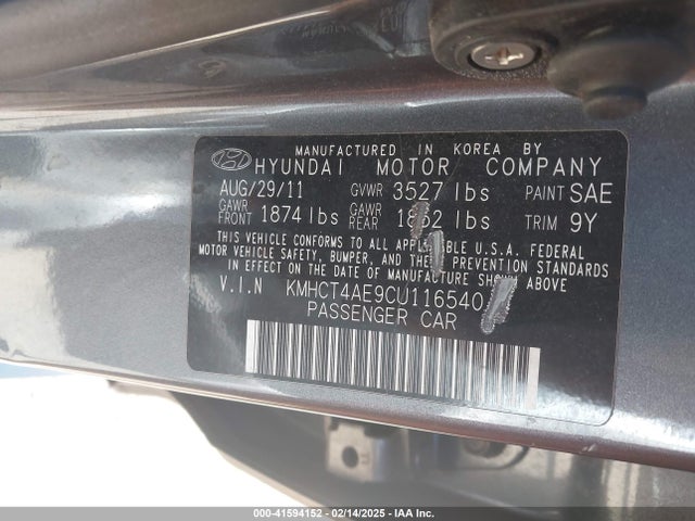 Auction sale of the 2012 Hyundai Accent Gls, vin: KMHCT4AE9CU116540, lot number: 41594152