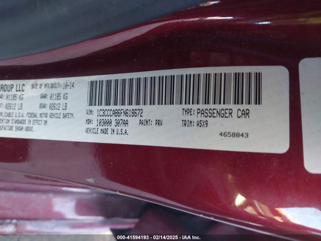 Продажа на аукционе авто 2015 Chrysler 200 Limited, vin: 1C3CCCAB6FN618672, номер лота: 41594193
