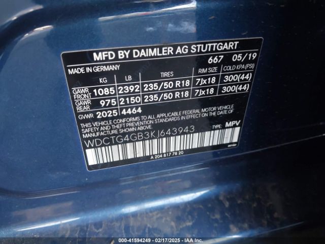 WDCTG4GB3KJ643943 Mercedes-Benz Gla 250 4matic