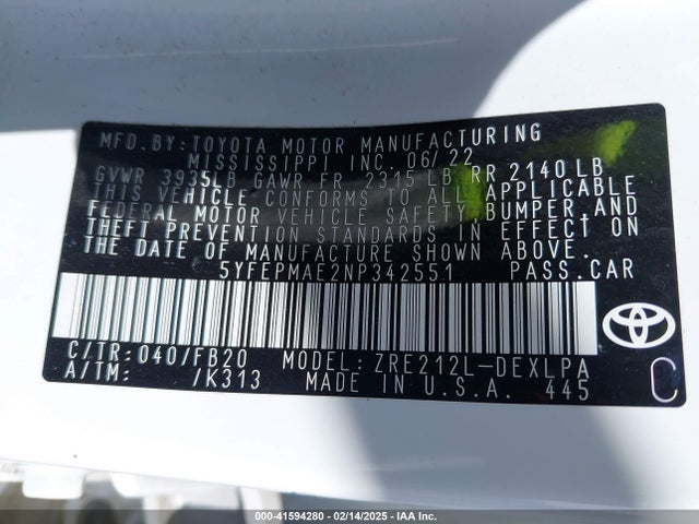 Toyota COROLLA LE 2022 5YFEPMAE2NP342551 Image 9