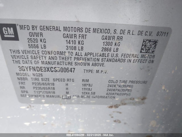 2012 CADILLAC SRX 3GYFNDE3XCS500647 Photo 8