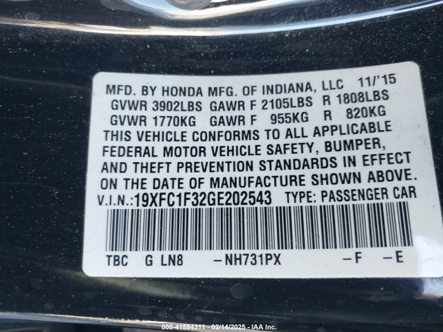 19XFC1F32GE202543 Honda Civic Ex-t