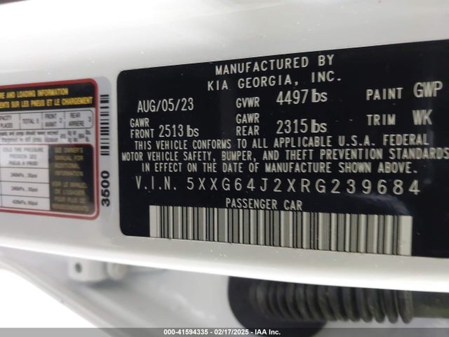 5XXG64J2XRG239684 KIA K5 Gt-line